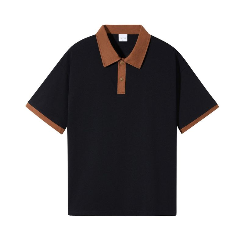 2025d Maglietta a maniche corte con colletto rovesciato, casual e alla moda, da uomo, estiva, in puro cotone a doppio filato, con spalle cadenti_voghion.com