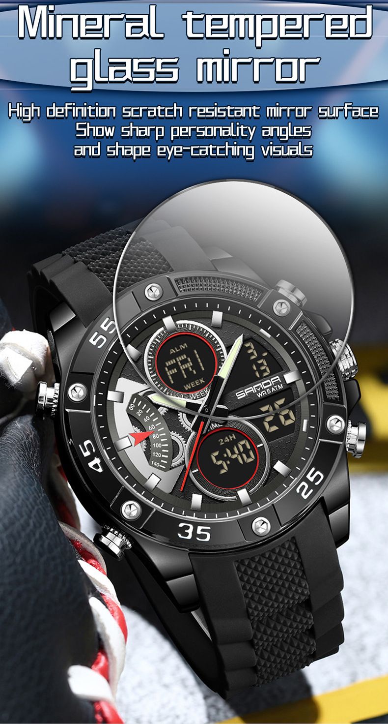 Digital Analog Sports Watch Silicone Strap, Dual Display, Alarm, Waterproof, Stopwatch, Countdown, Backlight For Swimming, Running, Outdoor Activities_voghion.com