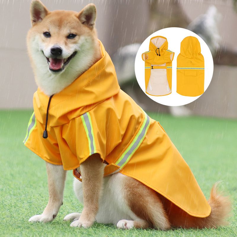 Large Cape Style Reflective Strip Pet Windproof Rainproof Dog Hooded Raincoat_voghion.com