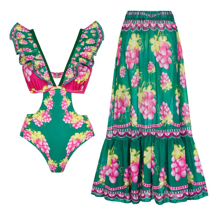 Conjunto de traje de baño de una pieza con estilo para vacaciones en la playa para mujer_voghion.com