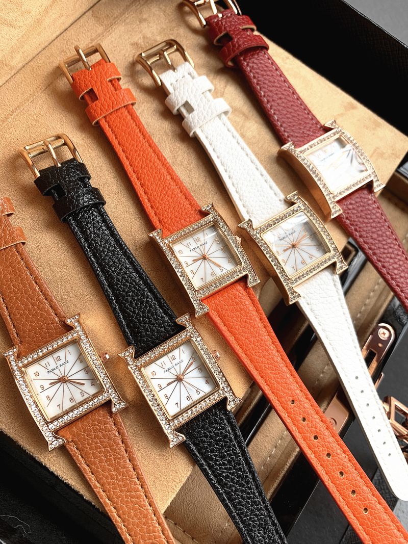 PABLO RAEZ Classic Ins Wind Orange Damen Kleng Quadrat Auer Einfach Liicht Luxus Strass Lieder Waasserdicht Quartz Auer_voghion.com