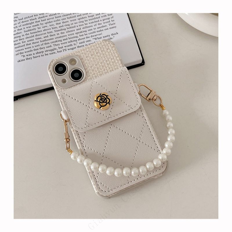 Camellia pungholder med duftende vindvævning, perlekæderem, telefoncover til iPhone 16 15 14 13 12 11 Pro Max XS XR gaveæske_voghion.com