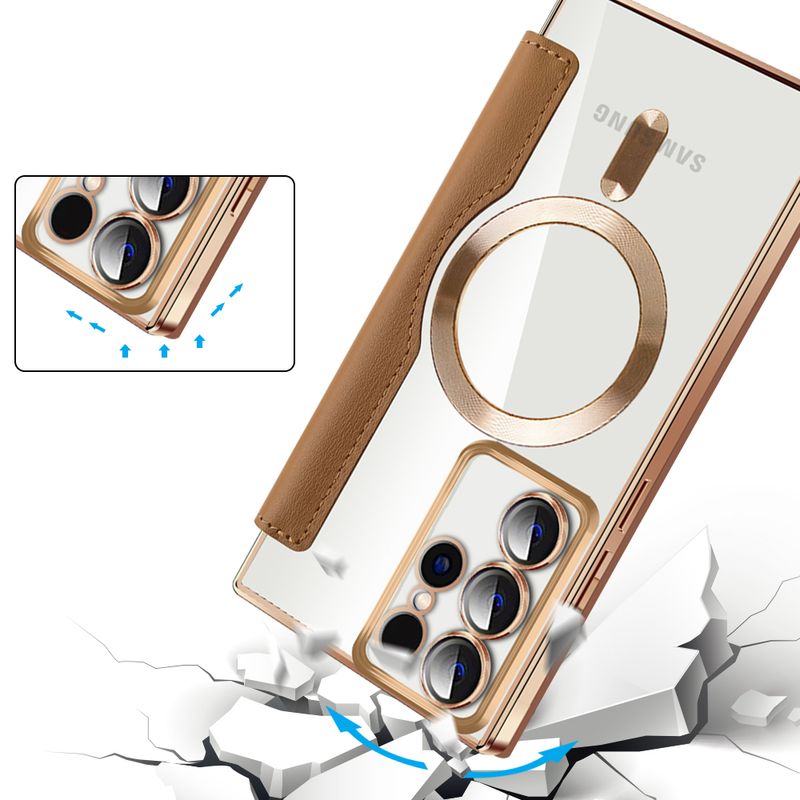 Shell Magnetic for Leather Samsung Galaxy S23FE S24 S22 Ultra Plus Wireless Charge Card Holder Shockproof Hard Cover_voghion.com