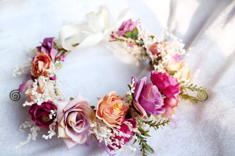 Printemps nouveau style usine en gros mariée demoiselles d'honneur simulation fleurs réglable bandeau de fleurs séchées bandeau guirlande hawaïenne_voghion.com