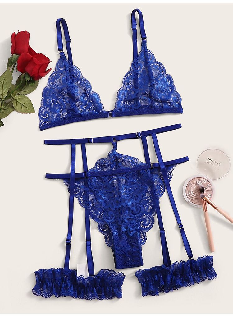 2024 cross-border hot selling large size sexy underwear set lace lace multi-color three-piece set temptation wholesale_voghion.com