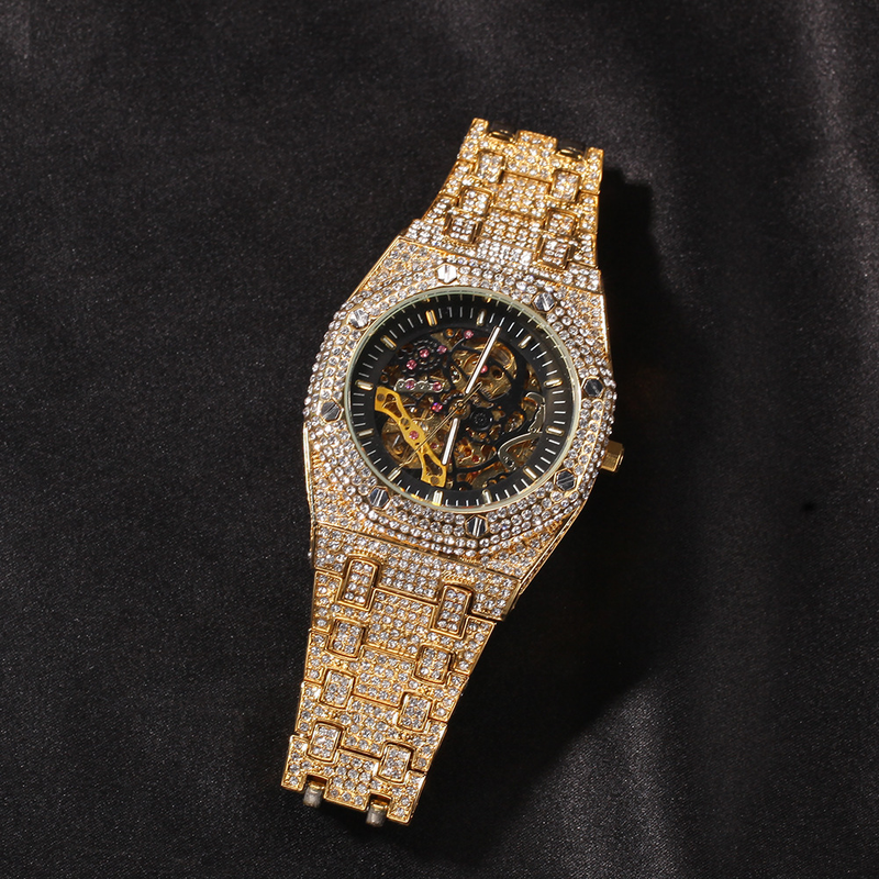 HypeMech Men's Skeleton Watch - Full Diamond Bezel With See-Through Case Back_voghion.com