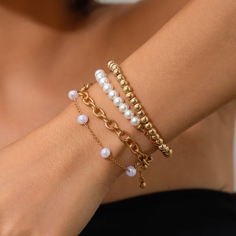 Sweet And Cool Pearl Bead Stacked Set With Ins Style Multi Layer Chain Bracelet Jewelry_voghion.com