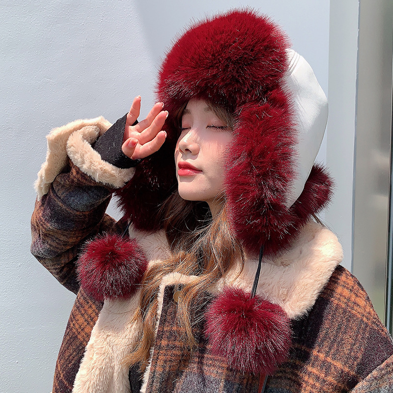 Sügisel ja talvel uus üliõpilane naissoost jaapani karvapall soe paksendatud plüüsist Lei Feng müts Kirde jalgrattasõidu külmakindel suusamüts_voghion.com