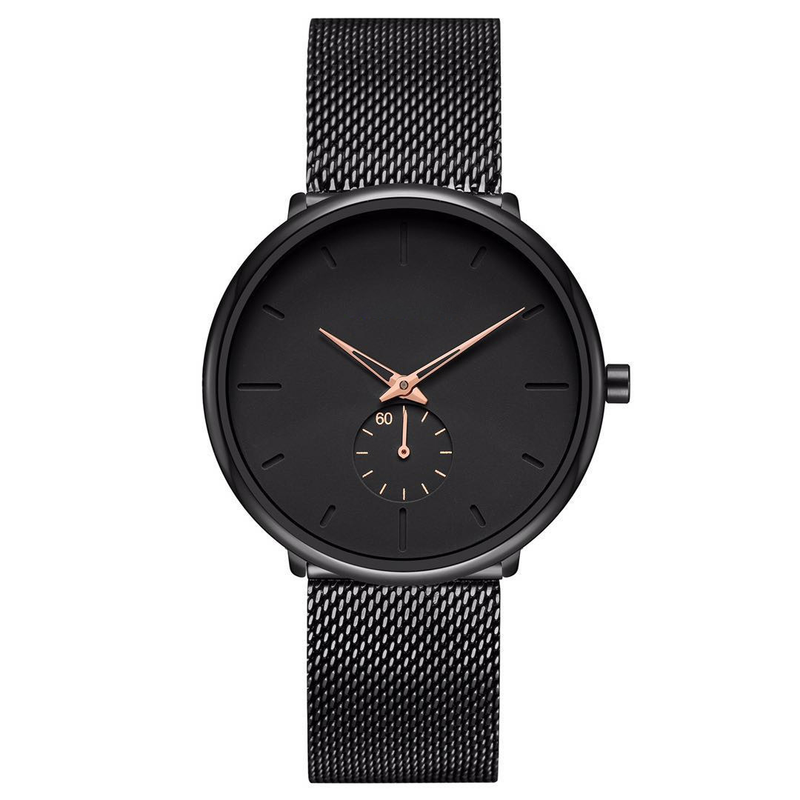 Orologio da uomo minimalista di vendita caldo con cinturino a maglie in lega di maglia a due temperamenti alla moda blu rosso_voghion.com