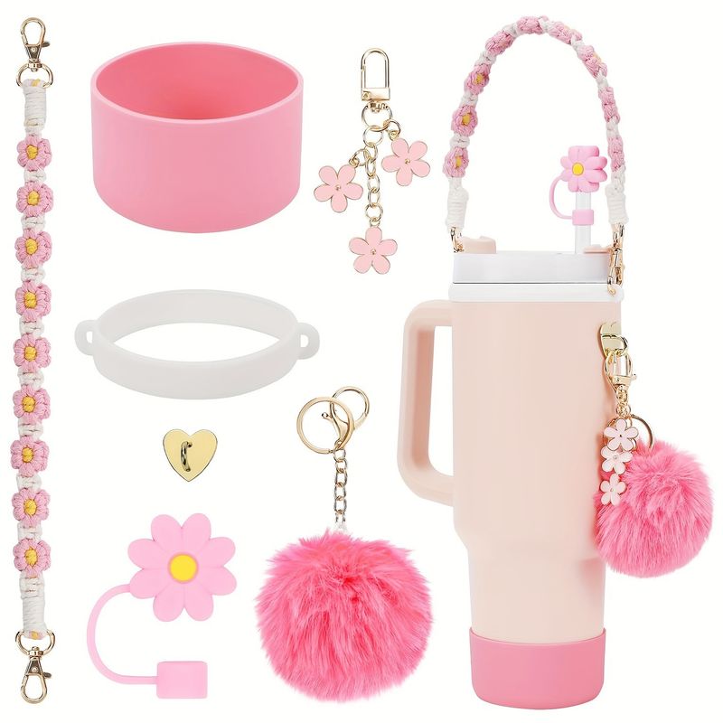 Convient pour les housses de tasse à eau isolées en silicone, les pendentifs en forme de boule de fleur et de corde à main_voghion.com
