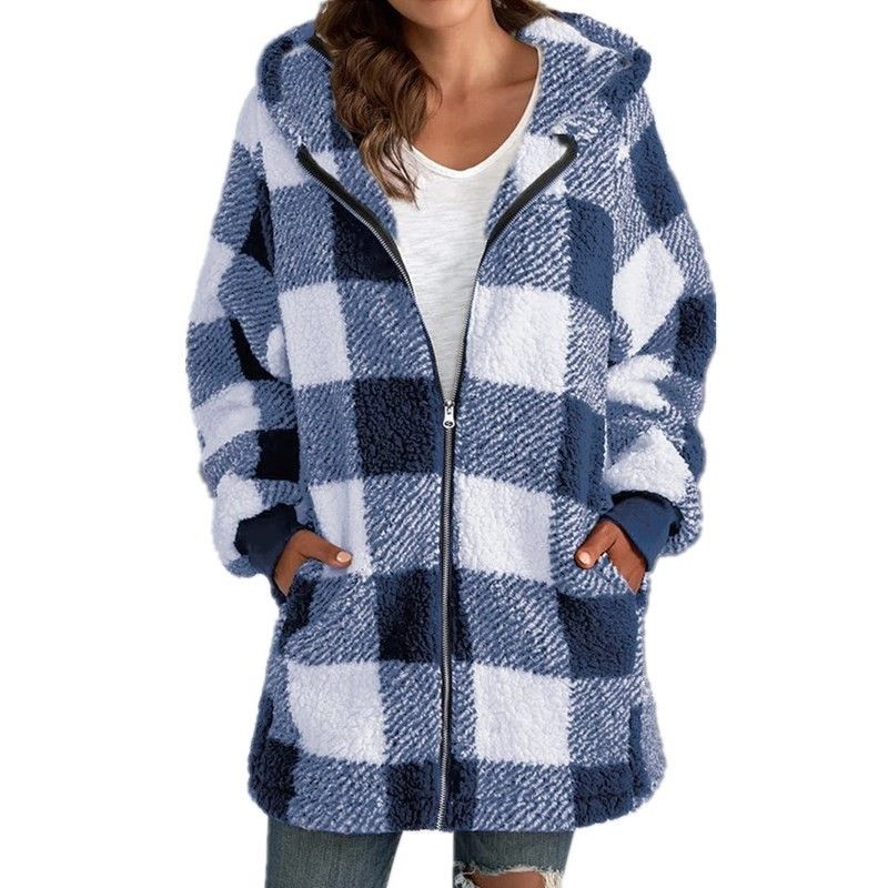 Manteau en peluche européen et américain pour femmes 2024 Nouveau manteau ample à manches longues à capuche avec fermeture éclair et poche_voghion.com