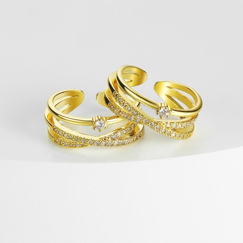 Geometric Open Ring – European & American Style Copper Design With Micro Zircon Inlay, Color-Preserving Electroplated Fashion Jewelry_voghion.com