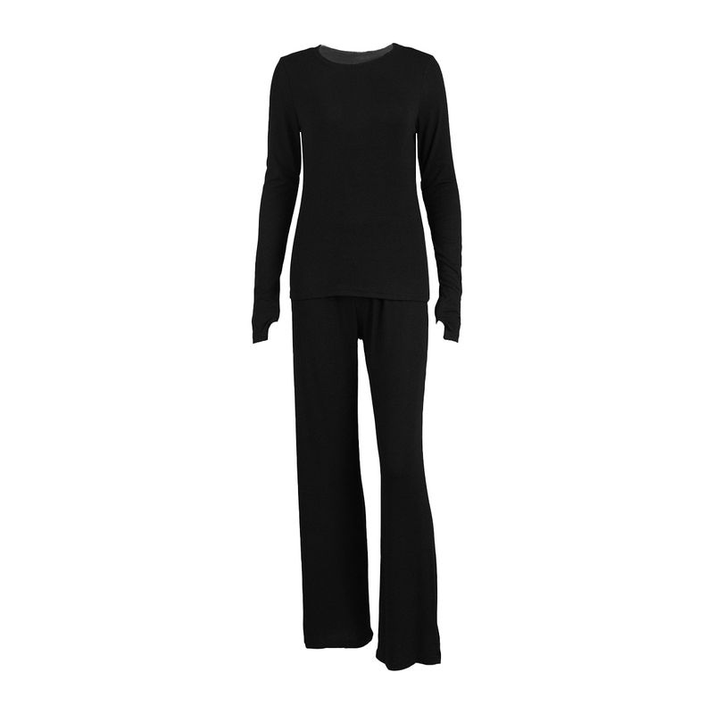 Schwarze Ärmel Lange Hosen Set 2025 Frühjahr Neue Gestrickte Pyjamas Home Wear Für Frauen_voghion.com