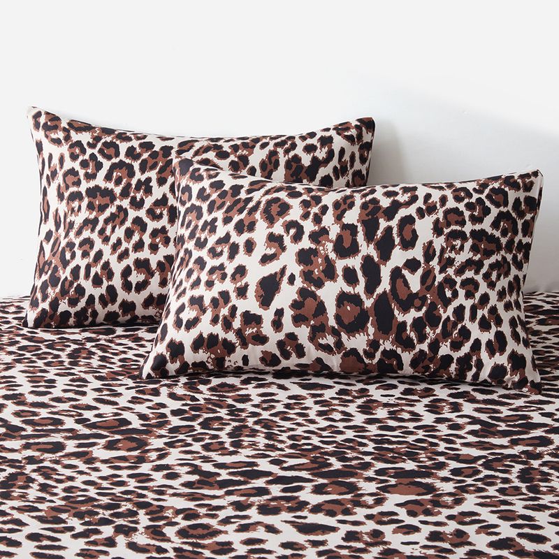 Nordic Geometric Print Bedding Set - Premium Fitted Sheet With Stylish Leopard & Geometric Patterns, Soft Brushed Fabric, Multiple Sizes_voghion.com