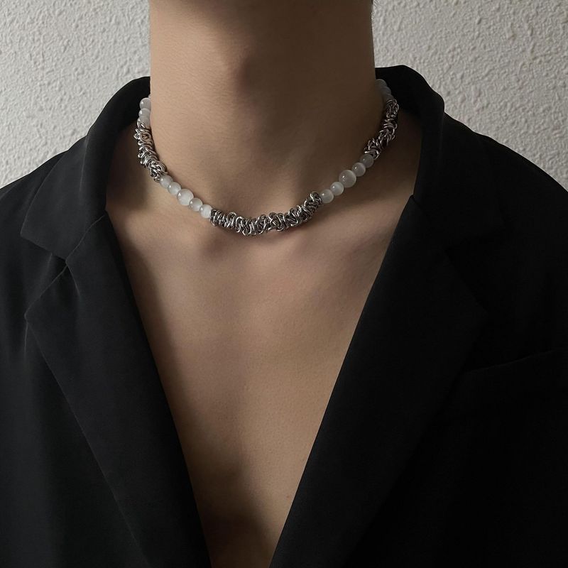 Collana con pietra occhio di gatto con personalità semplice, stile freddo e lussuoso, per uomini e donne, collana di alta qualità e bracciale per coppie_voghion.com