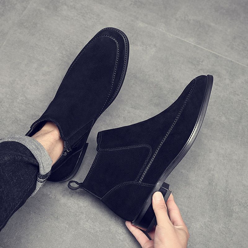 Martin Boots Herren Leder Samt Koreanische Version der chinesischen Herrenstiefel Spitz Kurzstiefel Chelsea Boots Herren_voghion.com