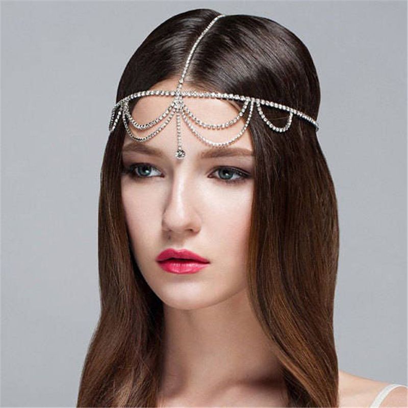 Accessori di vendita calda per spose, matrimoni, catene per la fronte con diamanti di lusso a più strati con gocce d'acqua, catene per capelli_voghion.com