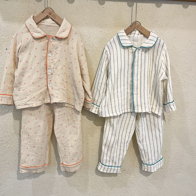 Pijamas para niños, conjunto de manga larga de gasa de algodón para primavera y otoño para niñas y niños, ropa para el hogar_voghion.com
