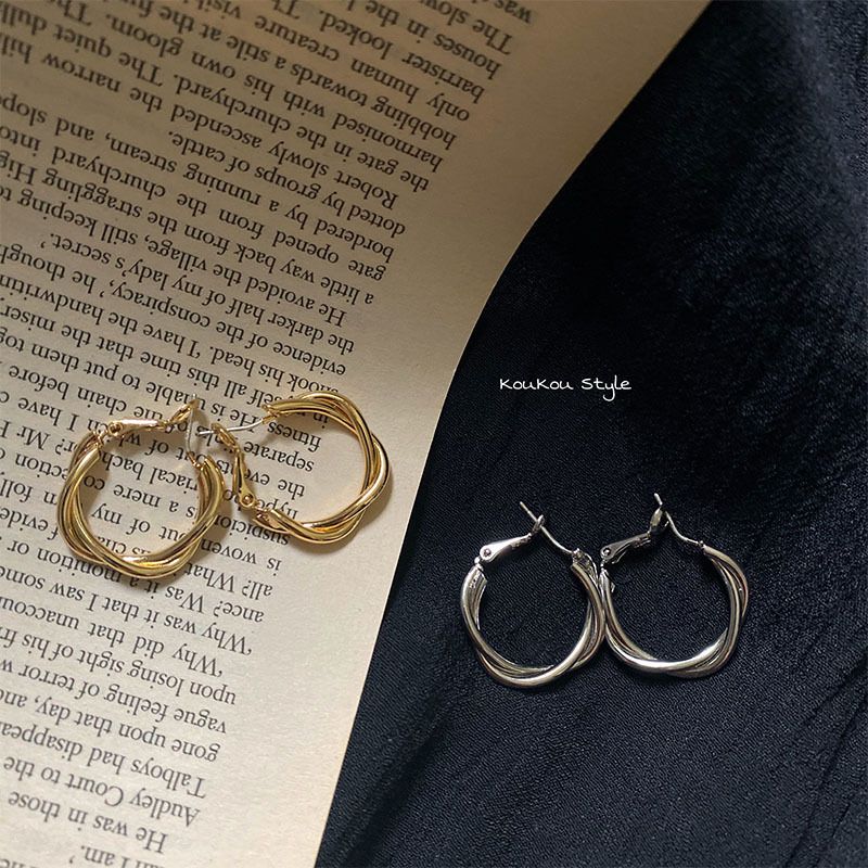 Orecchini a clip con cerchio intrecciato Dongdaemun coreano, con ago in argento, 2025, nuovi, eleganti e di alta qualità, da donna_voghion.com