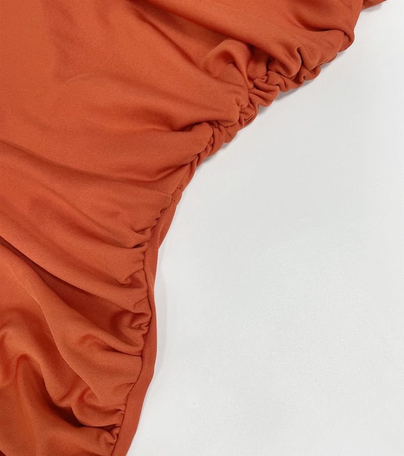Abito lungo arricciato con lacci, tinta unita, alla moda, con schiena scoperta, monospalla, estivo 2025_voghion.com