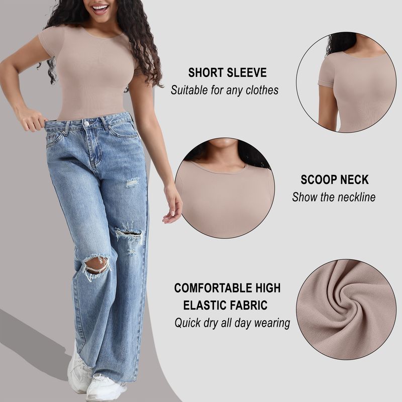 vêtements de mise en forme du corps vêtements de mise en forme du corps corps entier forte pression poitrine vêtements amincissants vêtements d'extérieur serrés couleur unie à manches courtes haut une pièce_voghion.com