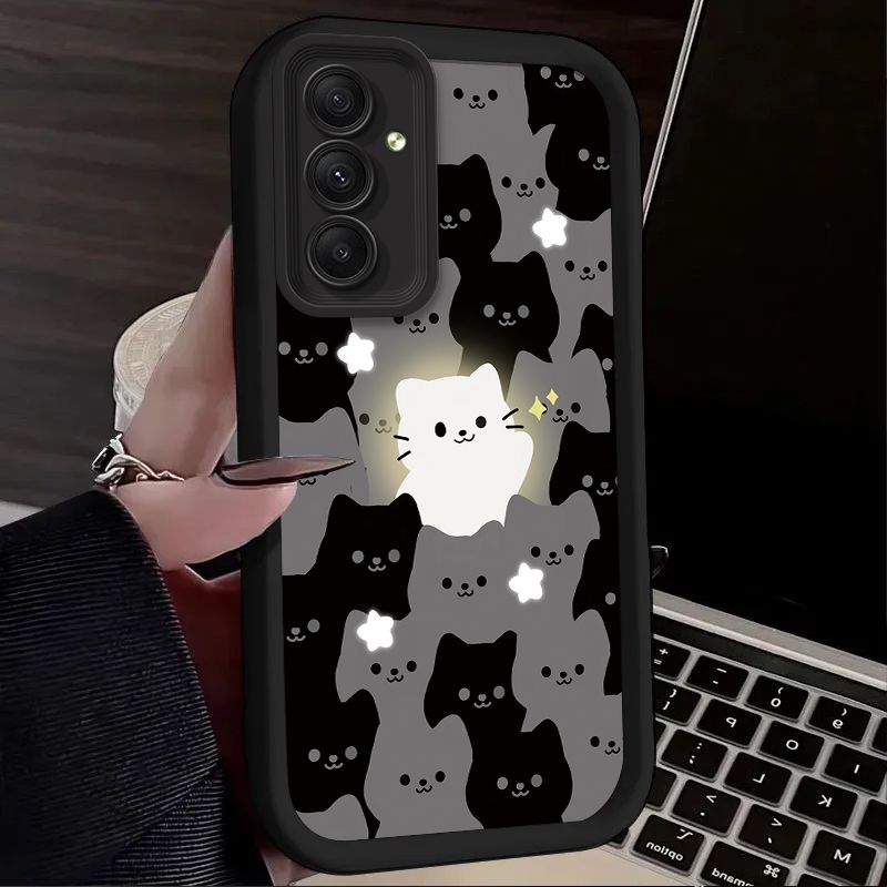 Cute Cartoon Glowing Cat Case for Samsung Galaxy S25 S23 S24 Ultra S22 S21 Plus FE 5G A54 A34 A14 A73 A53 A33 5G Soft Back Funda_voghion.com