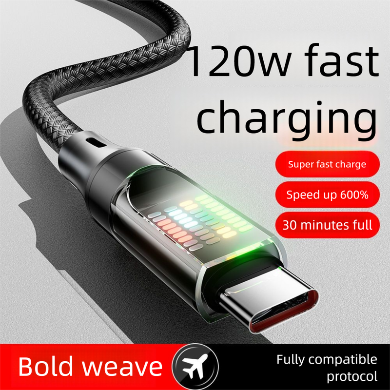 Luminous Meteor Light 10A Super Fast Data Dual Type-C Compatible With Huawei Xiaomi Vivo Mobile Phone Charging Cable_voghion.com