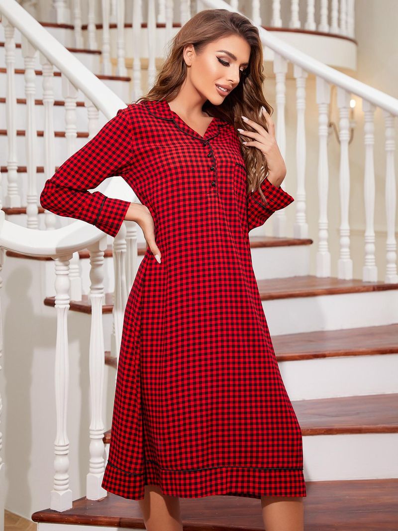 Pajama skirts women in autumn and winter, red plaid, loose fit, medium length, suitable for wearing out at home, women's_voghion.com
