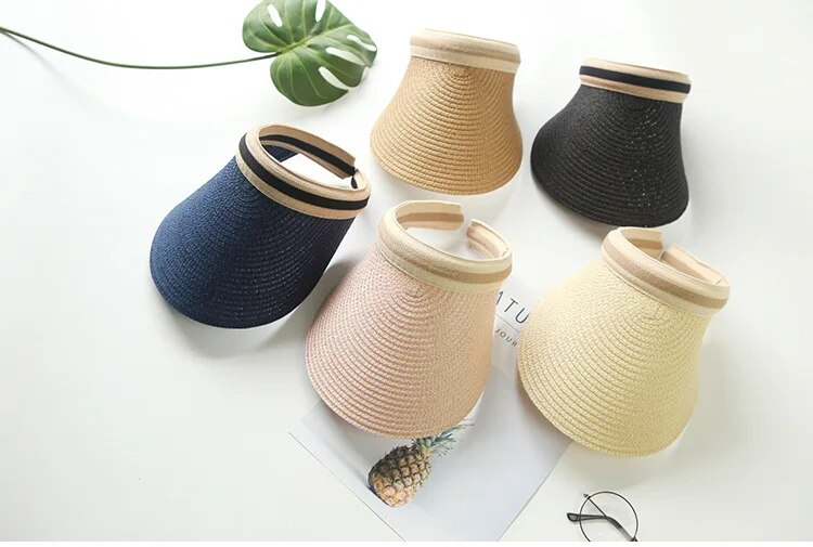 Cappello di paglia con coda di cavallo, da donna, estivo, protettivo, trasparente, fatto a mano, in rafia naturale, con visiera parasole primaverile_voghion.com