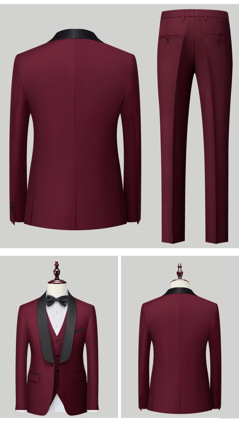 Men's Clothing Three piece Men's Double Slit Tuxedo Suit_voghion.com