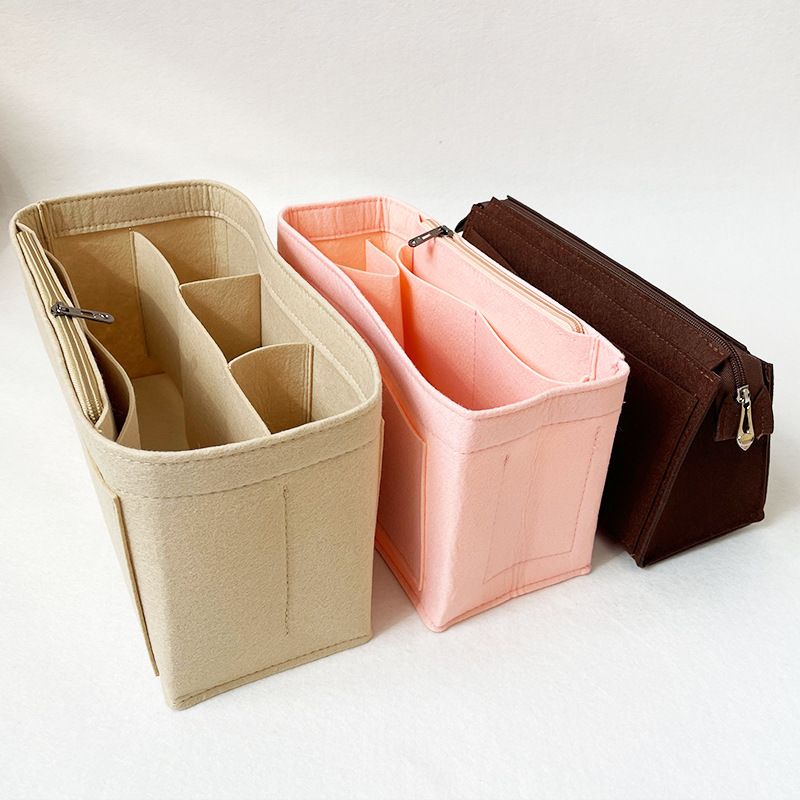 Strandtasche aus Filz, großes Fassungsvermögen, mehrere Taschen, Innentasche mit Druckknopf, multifunktionale Organisation, tragbare Schminktasche_voghion.com