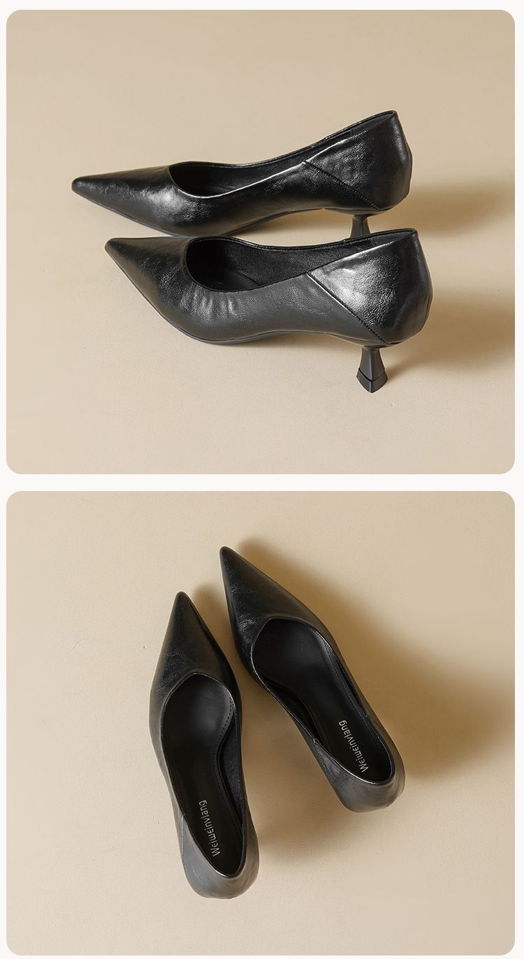 Französischer Katzenabsatz, spitze Einzelschuhe, Damen-Stiletto-Arbeitsschuhe, leichtes Mundtemperament, High Heels, weiche Sohle_voghion.com