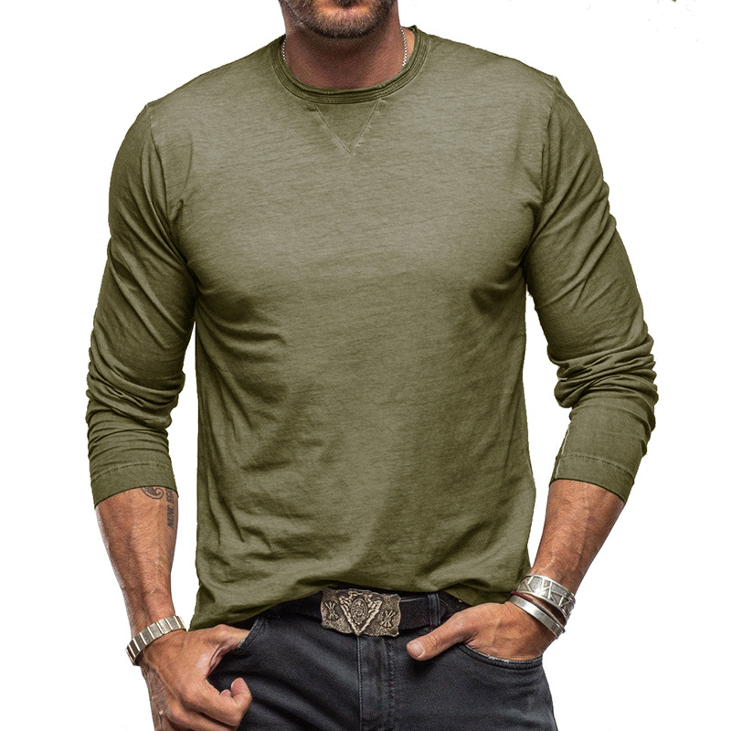 Autunno e inverno nuova maglietta inferiore tinta unita girocollo manica lunga in puro cotone t-shirt da uomo_voghion.com