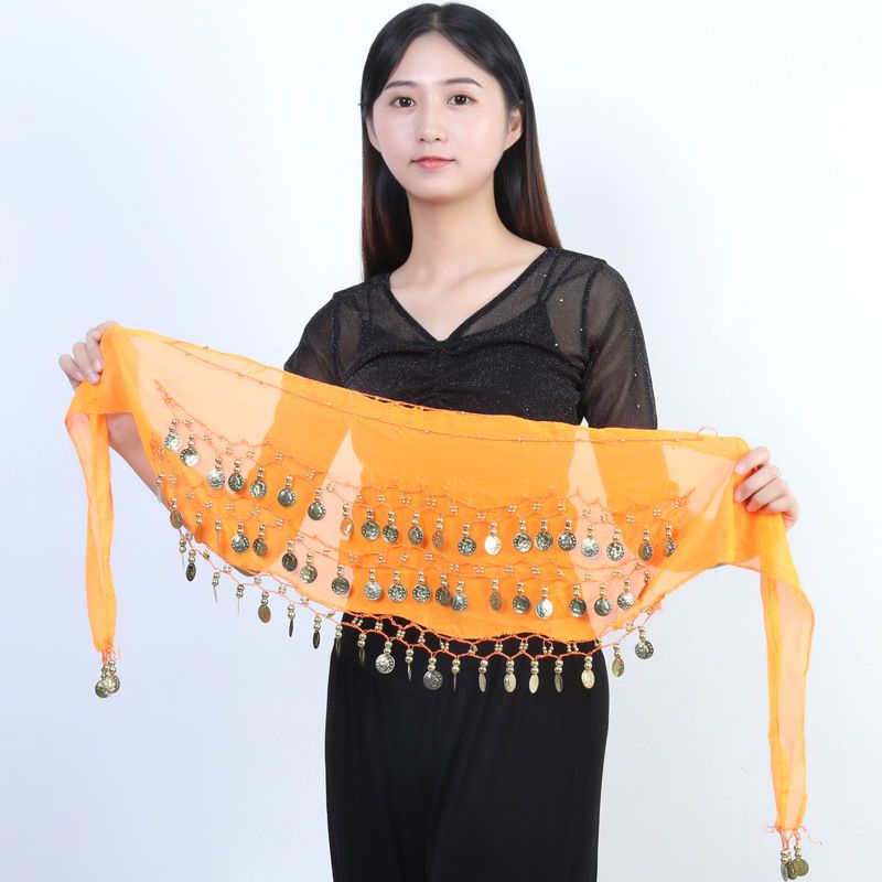 Bauchkette 72 Goldmünzen Taillensiegel Indischer Tanz Dreilagiger Chiffongürtel Hüfttuch Zubehör_voghion.com