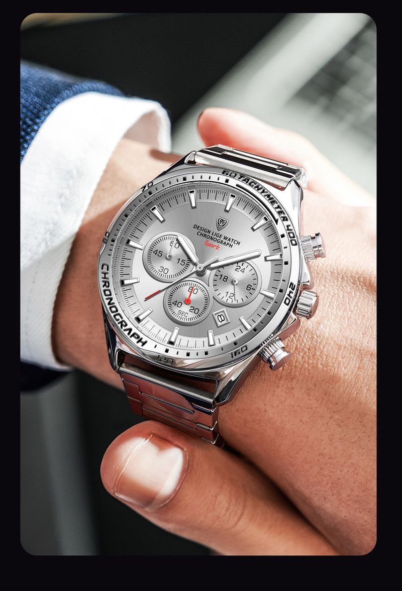 Men's Elegant Stainless Steel Quartz Watch With Date Display, Luminous Hands, And Water Resistance For Business Professionals_voghion.com
