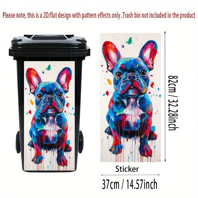 Autocollant pour poubelle 2D à impression plate, 1 pièce, 37 × 82 cm, motif bouledogue français pop art, papier peint autocollant pour décoration de poubelle de cuisine, adapté_voghion.com