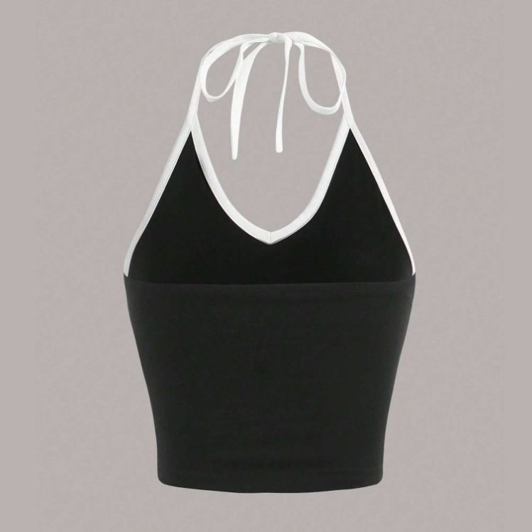 2024 New Style Letter Printed Color Contrasting Fashion Casual Set, Spicy Girl Slimming Strap Tank Top_voghion.com