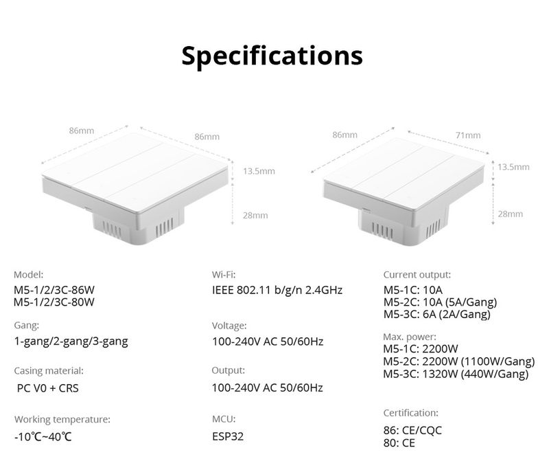 SONOFF M5 Matter 86/120 Wandschalter Zweiwege-EWek-Fernbedienungsschalter mit Alexa Google Home Alice Smart Homekit_voghion.com