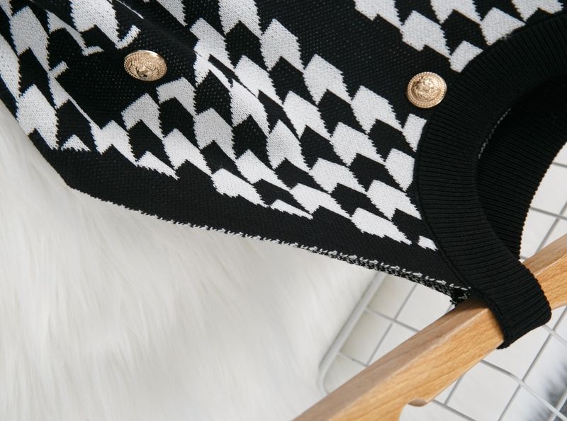 Women's Clothing Summer Halter Neck Dress Fashion Slim Single Breasted Houndstooth Hip Wrapped Knitted Skirt_voghion.com