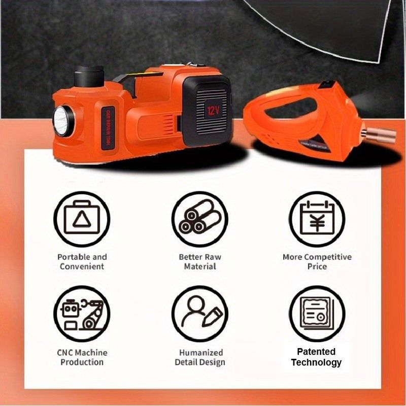 LCD Display Electric Car Jack, 5 Ton LBS Hydraulic Jack With Electric Impact Wrench, Portable Car Lift With Built-in Inflatable Pump, And LED Light For SUV MPV Sedan Truck Change Tires Garage Repair_voghion.com