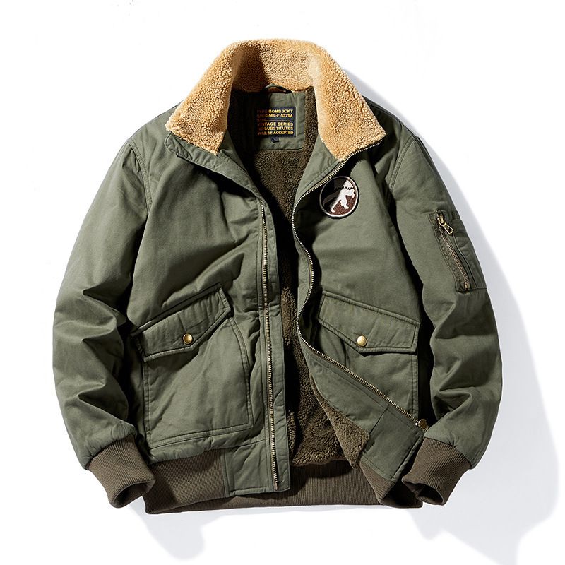 Pilotenjacke Herren Baumwollkleidung Lammwolljacke Herren Verdickter Samt Große Größe Amerikanische Werkzeugkleidung mit Baumwollpolsterung_voghion.com