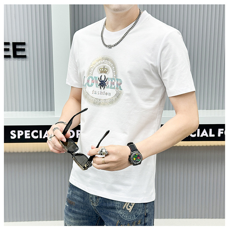 2024 T-shirt girocollo di lusso per uomo di alta qualità con lettere a caldo e stampa a diamante, traspirante, vestibilità aderente, marchio di moda corto_voghion.com
