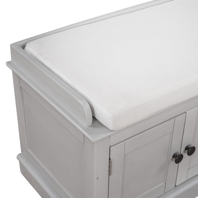 Storage Bench With 4 Doors And Adjustable Shelves,Shoe Bench With Removable Cushion For Living Room,Entryway_voghion.com