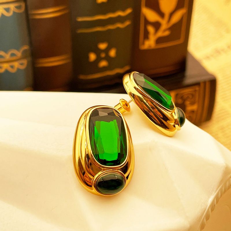 New emerald crystal glass simple temperament i fashionable personality versatile earrings_voghion.com