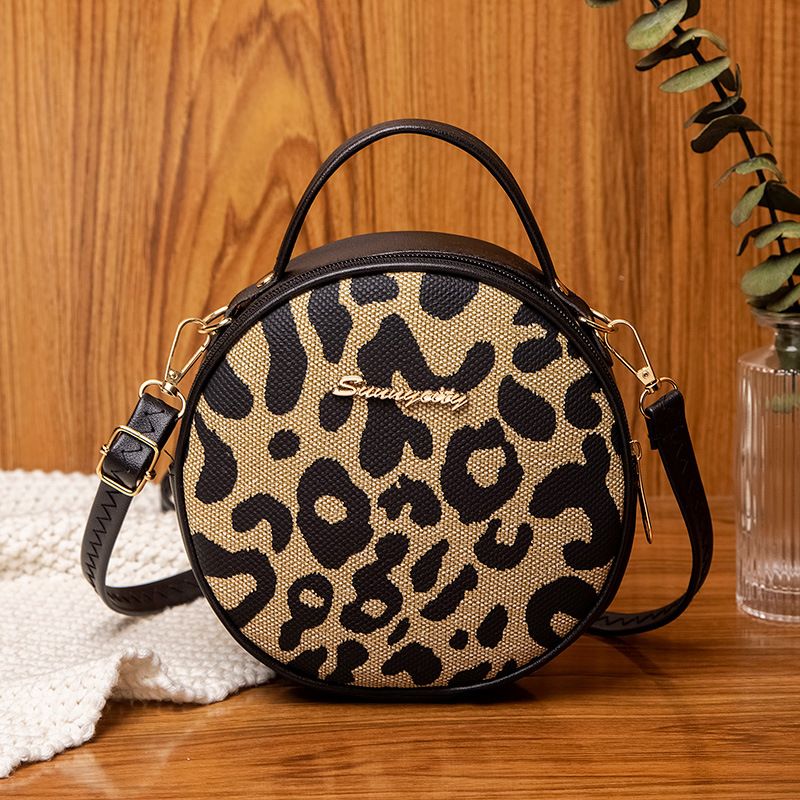 Ladies Handbag 2021 For Women Korean Style Trendy Shoulder Leopard Print Small Round Bag_voghion.com