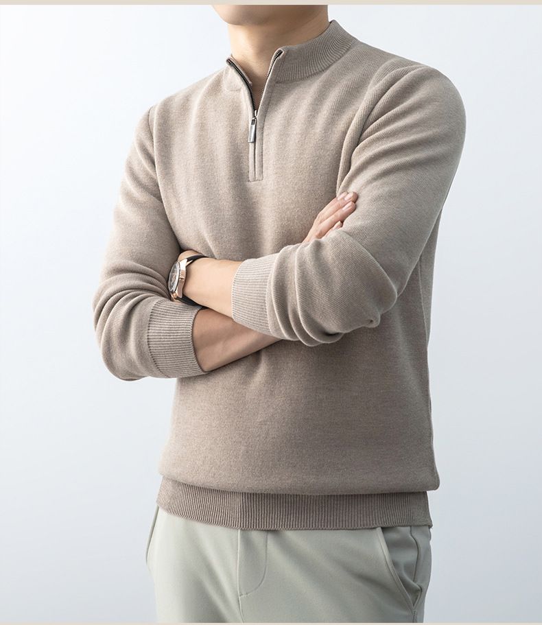 Men's Casual Zip-Up Knit Sweater – Soft Pullover With Stylish Half-Zip (Burgundy/Brown/Khaki/Dark Gray)_voghion.com