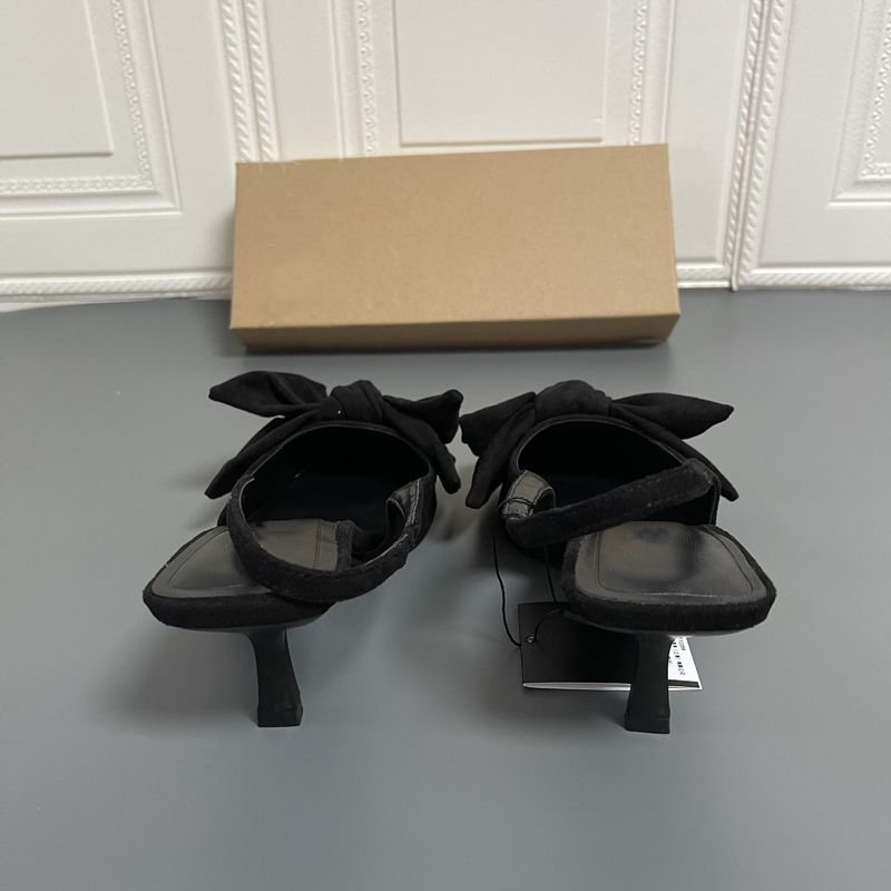 p9 nuove scarpe primaverili da donna punta nera in camoscio con fiocco decorato con eleganti sandali mule con tacco a spillo da donna_voghion.com