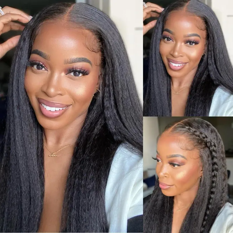 Peluca de cabello humano con parte en U, pelucas rizadas y rectas para mujeres, 250 % brasileño, Yaki, pelucas con clip hechas a máquina, cabello Remy_voghion.com