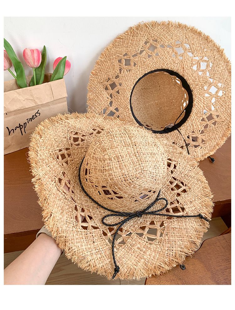 Hollow Out Raffia Straw Women's Summer 2025 New Beach Parasol Wide Brim Sun Hat Fashionable And Versatile_voghion.com