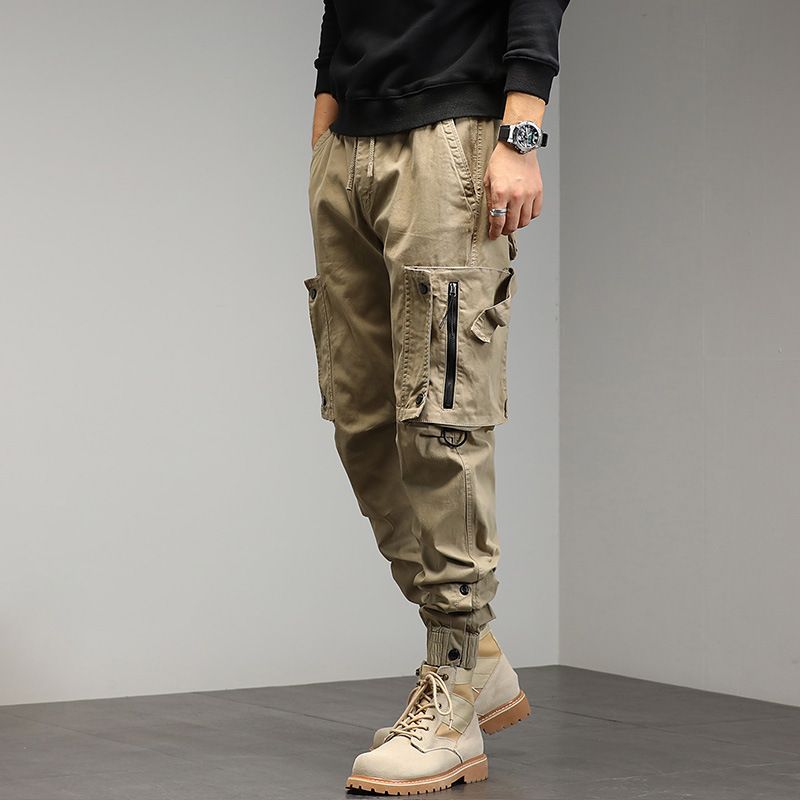 Pantaloni cargo autunnali da uomo in stile coreano, harem, larghi e aderenti, multitasche, lunghi e casual_voghion.com